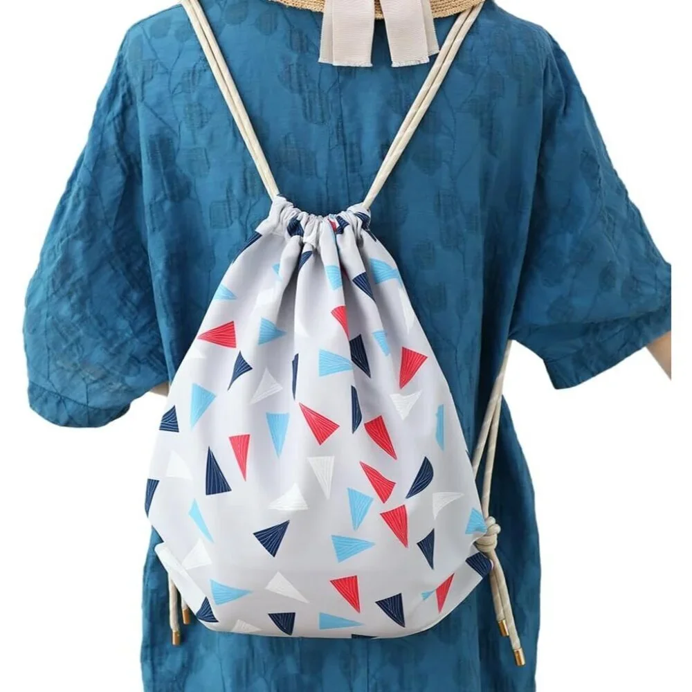 Lightweight Drawstring Backpack Women Boho Geometric Triangle Polyester